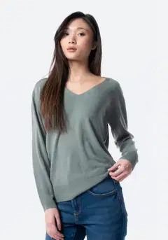 TEX naisten neulepusero V-kaulus I286107 - KHAKI - 1