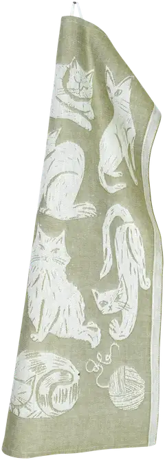 Lapuan Kankurit keittiöpyyhe Kissanpäivät 46x70 cm, valko-oliivi - 1