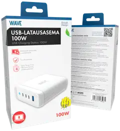 Wave 100W USB-latausasema, 3 x USB Type-C + 1 x USB-A, Valkoinen - 4