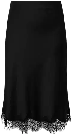 WKLY. Naisten lyhyt satiini hame, pitsisomiste helmassa - BLACK - 1