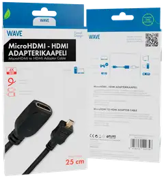 Wave Adapterikaapeli, MicroHDMI uros - HDMI naaras, 25cm, Musta - 2