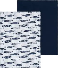 House keittiöpyyhe Fishes 50x70cm sininen/valkoinen 2-pack - 1