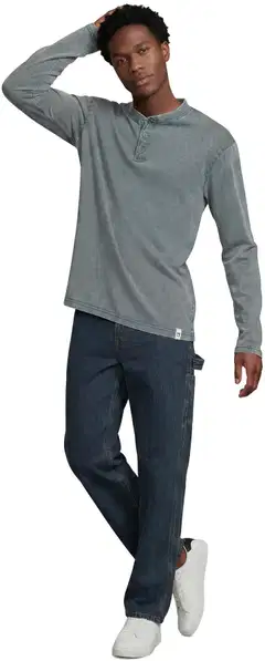WKLY. miesten Henley-trikoopusero pitkät hihat, pääntiellä nappilista 195W312604 - Green acid - 4