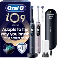 Oral-B iO9 Duo sähköhammasharja, Musta onyksi / ruusukvartsi, 3 vaihtoharjaa, Lataava matkakotelo - 1