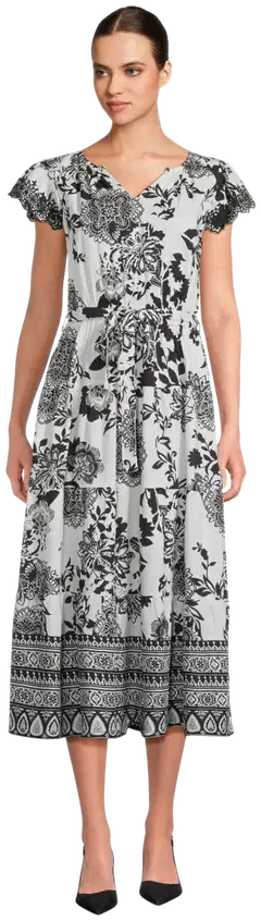 Margaux Riviera naisten mekko POPLIN-04 - WHITE & BLACK AOP - 1