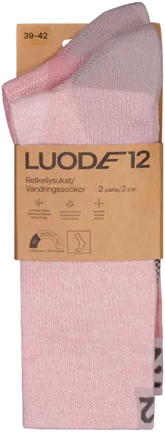 Luode12 unisex tekniset retkeilysukat ODSL042501 2-pack - Mauve - 2