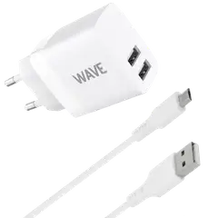 Wave 17 W verkkolaturi 2 x USB-A + MicroUSB -kaapeli valkoinen - 1