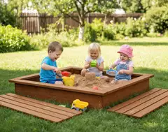 Kannellinen hiekkalaatikko, ruskea, 120x120 cm - 4