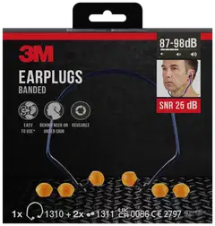 3M™ sangalliset korvatulpat 1310 + vaihtotulpat 2 paria, SNR-arvo 24–25 dB (käyttötavan mukaan), oranssi, 1 korvatulppapari +2 vaihtotulppaparia / pakkaus - 1