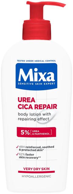 Mixa Urea Cica Repair Vartalovoide, jolla on ihon suojamuuria korjaava vaikutus erittäin kuivalle iholle 250ml