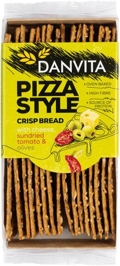 Pizza style Crisp bread with cheese, sun dried tomato and olives