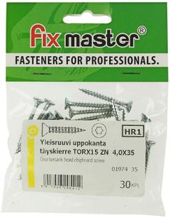 Fix Master yleisruuvi uppokanta täyskierre 4X35 torx15 sinkitty 30kpl