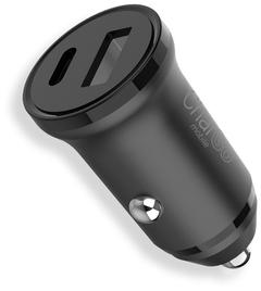 CharGo autolaturi, 1 x USB-C + 1 x USB-A (15,5W), Musta