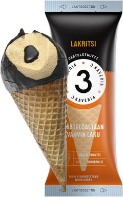 3 Kaveria Laktoositon Lakritsi jäätelötuutti 150ml/95g