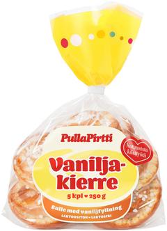 Pulla-Pirtti Vaniljakierre 5/250g laktoositon vaniljatäytteinen kahvileipä