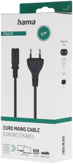 Hama Laitevirtajohto, CEE 7/16 (Type C/Euro plug) - 2-pin plug C7, 5,0 m, musta - 2