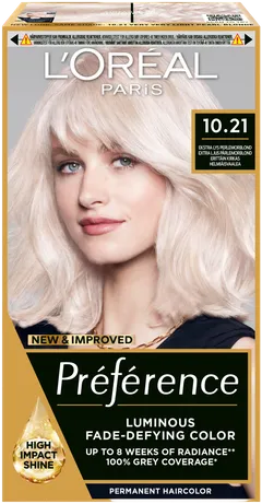 L'Oréal Paris Préférence 10.21 Stockholm Extra Light Pearl Blonde Erittäin kirkas helmiäisvaalea kestoväri 1kpl - 1