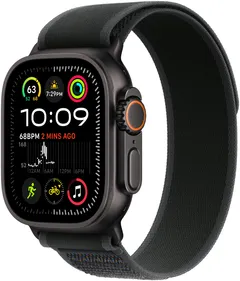 Apple Watch Ultra 2 GPS + Cellular 49mm mustatitaani kotelo, Black Trail Loop ranneke - M/L - MX4V3KS/A - 2