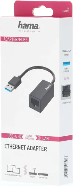 Hama Verkkoadapteri, USB-A uros - LAN/Ethernet naaras, USB 3.0, Gigabit Ethernet - 2
