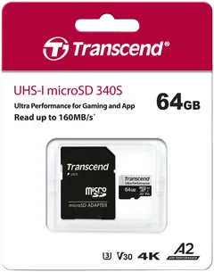Transcend 340S 64GB U3 microSDXC muistikortti (R160 W80 MB/s) - 2