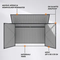 Fornorth Roskakatos 237x101x131cm, tummanharmaa - 4