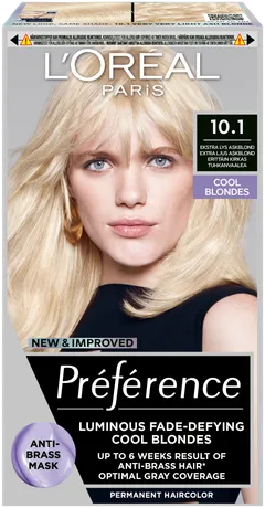 L'Oréal Paris Préférence 10.1 Helsinki Extra Light Ash Blonde Erittäin kirkas tuhkanvaalea kestoväri 1kpl - 1