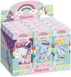 Unicorn mini askartelusetti 3 eril.lajit. (leimasinsetti, kaulakorusetti, rannekorusetti) - 1