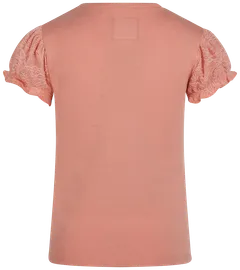 Kokonoko lasten t-paita, jossa pitsikoristeet ja puhvihihat R50984 - Coral pink - 2