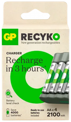 GP Recyko standard akkulaturi usb sis. 4kpl AA 2100mah nimh akkua - 1