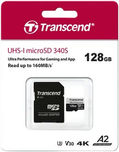 Transcend 340S 128GB U3 microSDXC muistikortti (R160 W90 MB/s) - 2