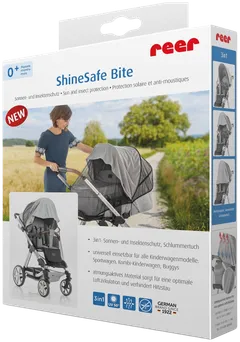 Reer ShineSafe Bite aurinko- ja hyönteissuoja lastenvaunuille harmaa - 1