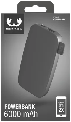 Fresh 'n Rebel Varavirtalähde 6000 mAh USB-C -liitännällä, Fast Charging, Storm Grey - 6