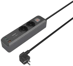 Hama Jatkojohto, 2-paikkainen, PowerDelivery, USB-C/-A 65 W, kytkimellä, 1,4 m - 1