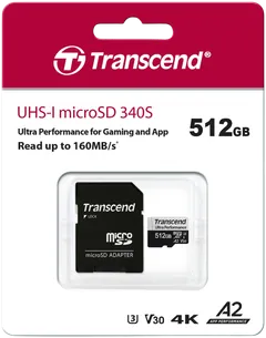 Transcend 340S 512GB U3 microSDXC muistikortti (R160 W125 MB/s) - 2