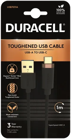 Duracell Punottu kaapeli USB-A / USB-C 1m musta - 1