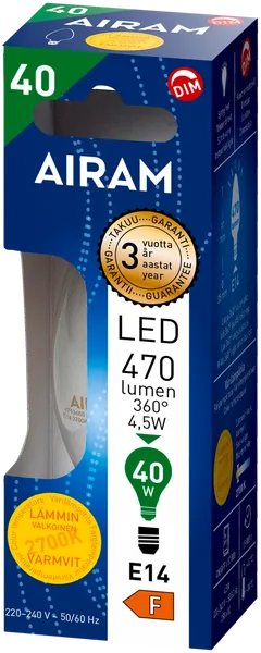 Airam LED kynttilä 4.5W E14 470LM himmennettävä kirkas filamentti - 2