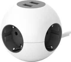 Gelia jatkojohto power globe kombi 2m 4xsuko+2xUSB-A valkoinen/harmaa - 1
