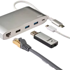Hama USB-C -hubi, 8-porttinen, 3 x USB-A, 2 x USB-C, VGA, HDMI™, LAN, USB 3.2 Gen 1, 0,15 m - 3