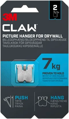 3M CLAW™-taulukoukku kipsilevylle, 7 kg 3PH7-2UKN, 2 ripustuskoukkua - 1