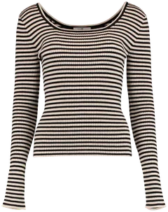 Hailys naisten raidallinen ribbineule Runa - beige/black stripe - 1