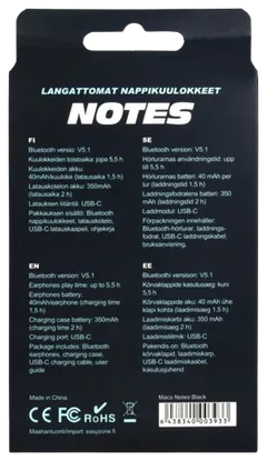 Macs Bluetooth nappikuulokkeet Notes musta - 5