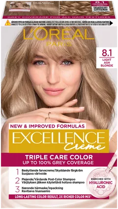 L'Oréal Paris Excellence Creme 8.1 Light Ash Blonde Keskivaalea Tuhka kestoväri 1kpl - 1