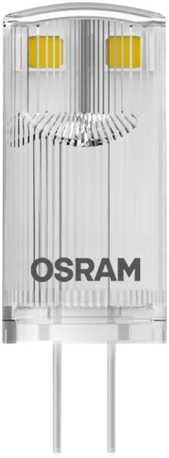 Osram LED PIN 0,9W/2700K 12V G4 ei-himmennettävä kirkaskupuinen LED-pienoislamppu. Kupu muovia. Valovirta 100 lm (vastaa 10 W:n hehkulamppua). Pakkaus sisältää kaksi lamppua. - 1