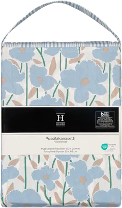 House pussilakanasetti Flower/stripe 150x210 cm, vaaleansininen - 2