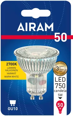 Airam Led kohde PAR16 fullglass 4W GU10 36D 390lm/750cd 2700K, blister - 2