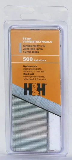 H&H viimeistelynaula 38mm sähkösinkitty 500kpl valkoinen kanta - 1