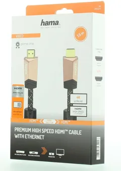 Hama Premium HDMI™-johto, uros - uros, Ethernet, ferriitti, metal, 1,5 m - 4
