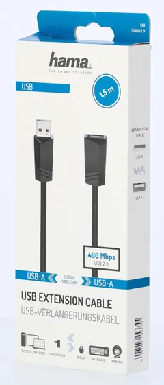 Hama USB-jatkokaapeli, USB-A uros - USB-A naaras, USB 2.0, 480 Mbit/s, 1,5 m - 2