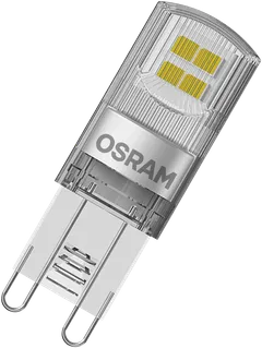 Osram LED PIN 1,9W/2700K G9 ei-himmennettävä kirkaskupuinen LED-pienoislamppu. Kupu muovia. Valovirta 200 lm (vastaa 20 W:n hehkulamppua). Pakkaus sisältää kaksi lamppua. - 2