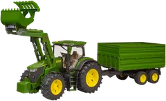 Bruder John Deere 7R 350 traktori etukuormaajalla ja perävaunulla - 4